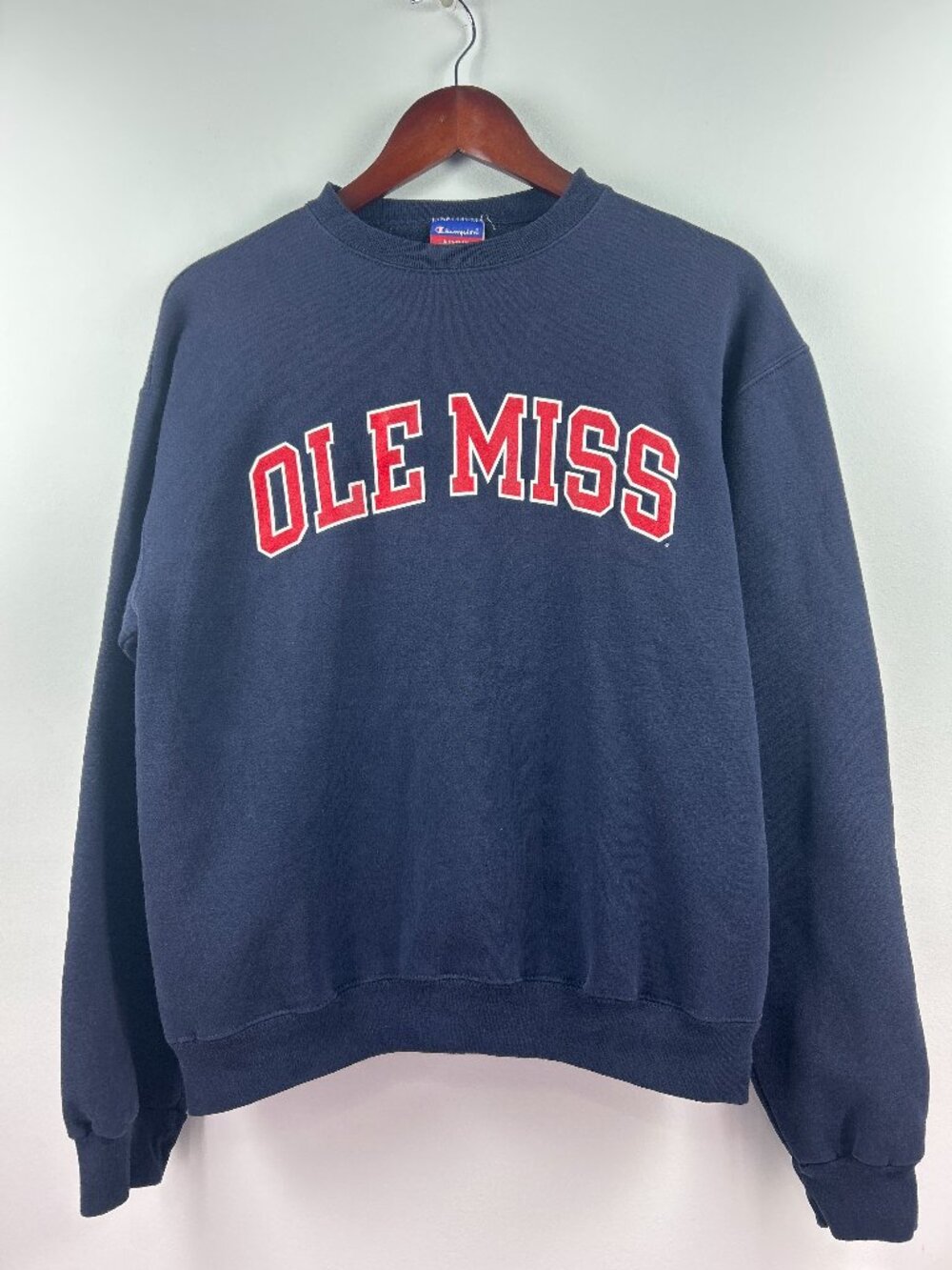 Champion Ole Miss Crewneck Sweatshirt Navy Blue Vintage Size M